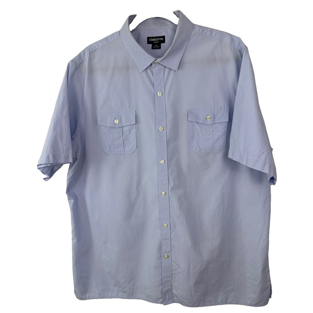 Claiborne Slim Fit Shirt Menus XXL Light Blue Short Sleeves   Cotton